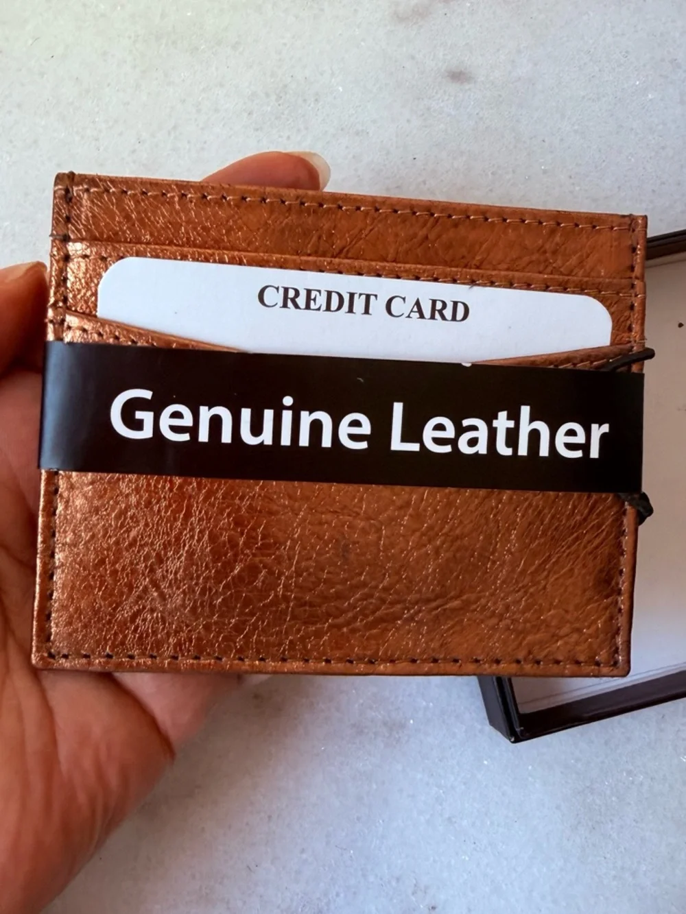 Genuine Leather Card Holder - gold Brown